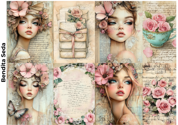Producto - Bendita Seda 018 Rostros Shabby (Decoupage)
