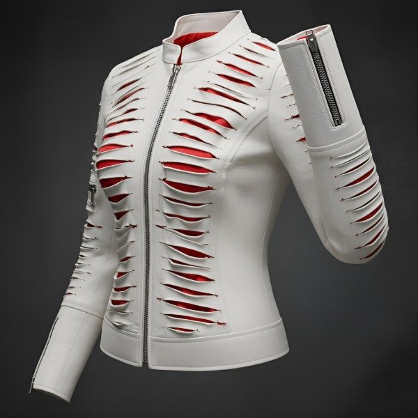 Producto - Campera Gore Cuero Eco Mujer White / Red