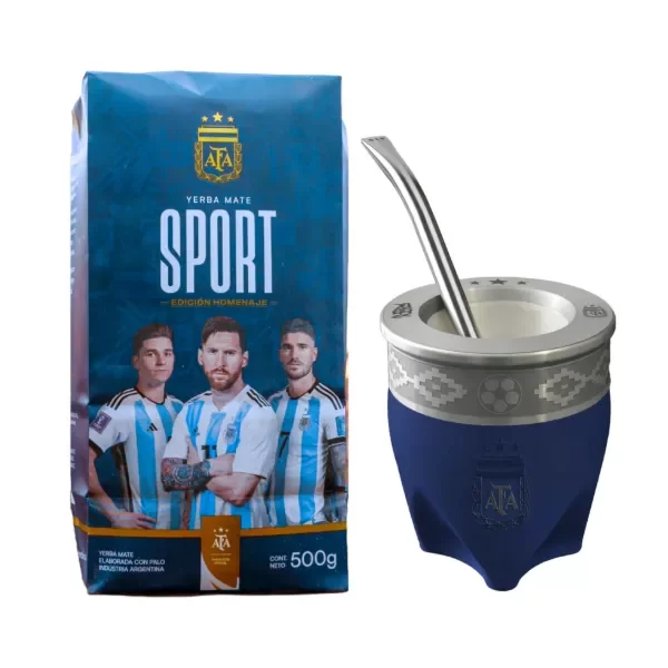 Producto - Kit Yerba Mate Sport y Mate Quo con Bombilla AFA Mundial