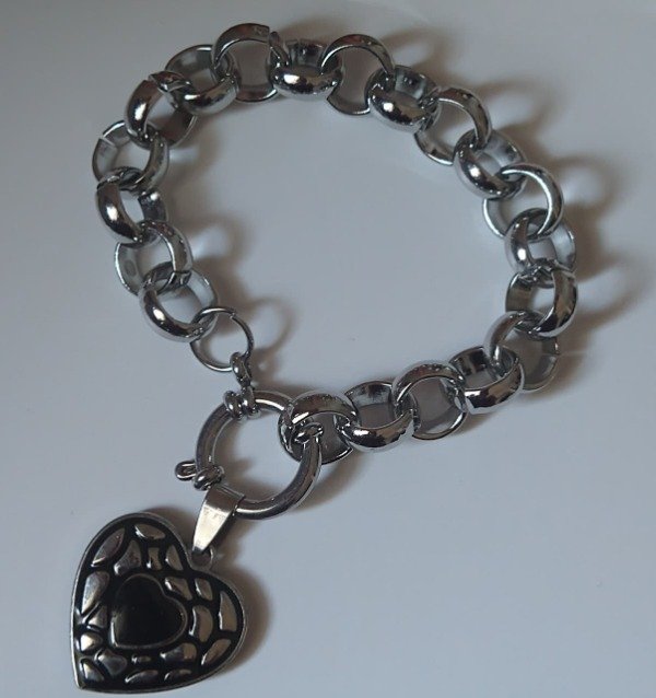 Producto - Pulsera PASION gruesa +dije corazon negro