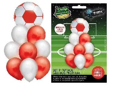 Producto - SET 9 GLOBOS PREMIUM FUTBOL ROJO Y BLANCO