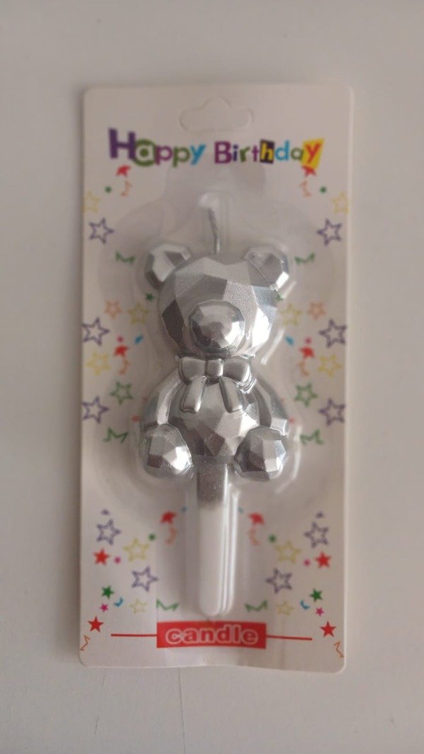 Producto - Vela Osito Facetada 9cm Plata