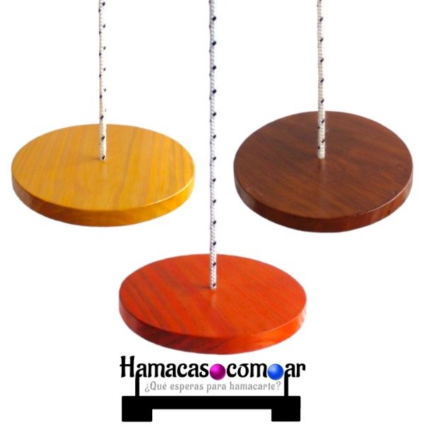 Producto - Hamaca redonda reforzada de madera maciza con soga larga y ganchos ENVIO GRATIS