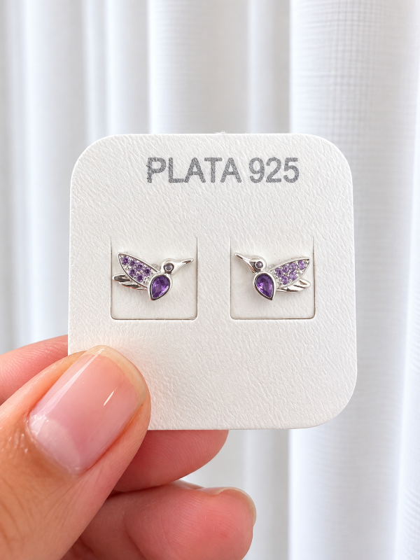 Producto - Aros colibrí con cubics amatista - 0