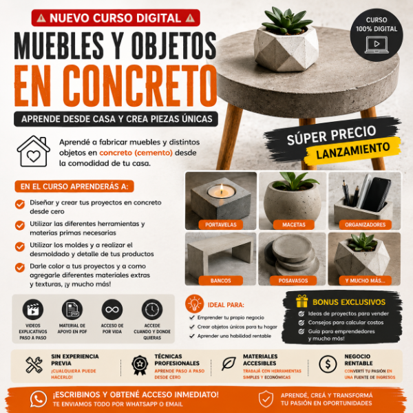 Producto - Curso Digital de Muebles y Objetos en Concreto (Cemento)