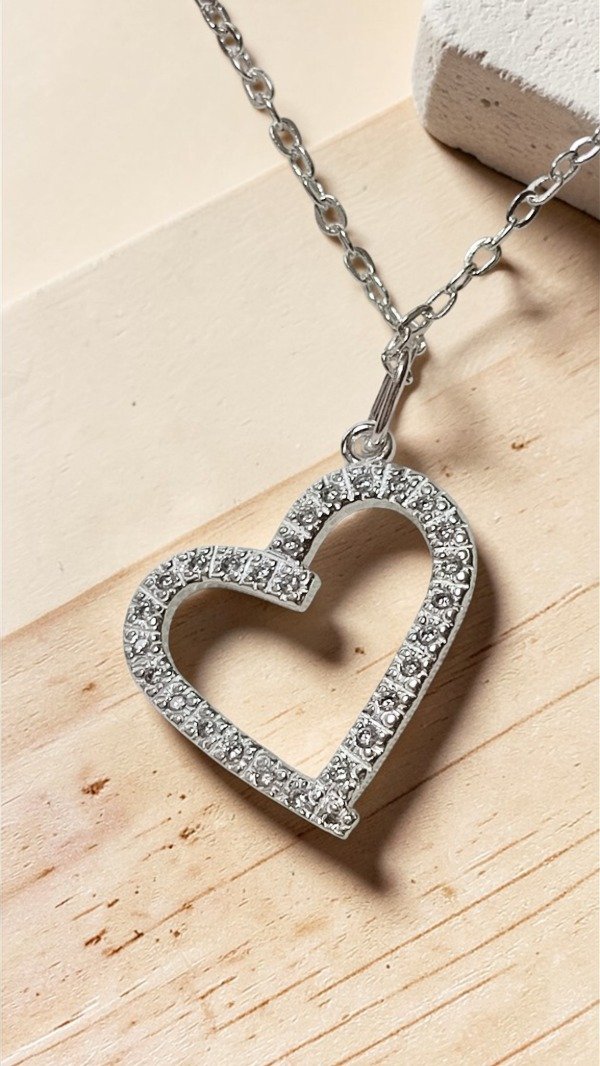 Producto - Conjunto de Plata 925 con dije corazon mediano lleno de cubics