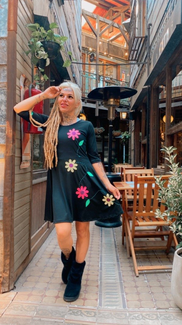 Producto - VESTIDO CAMPANA MODAL/LANILLA CON PARCHES