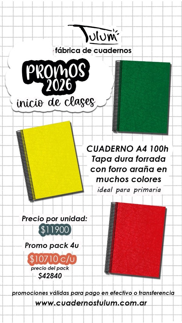 Producto - PROMO PACK x4 Cuaderno A4 tapa dura de colores 100h LEER DESCRIPCIÓN!