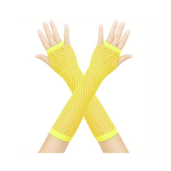 Producto - Guantes de red largos sin dedos color amarillo flúo (40cm)