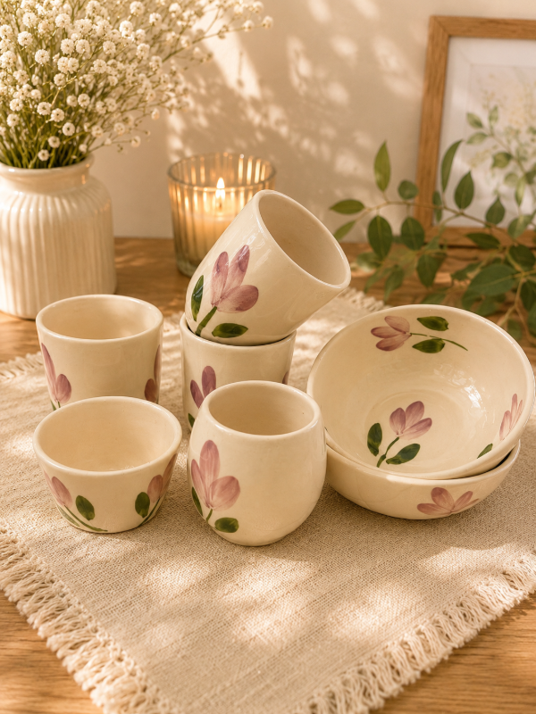 Producto - Combo vajilla cerámica premium tulipanes lilas (Precio Final)