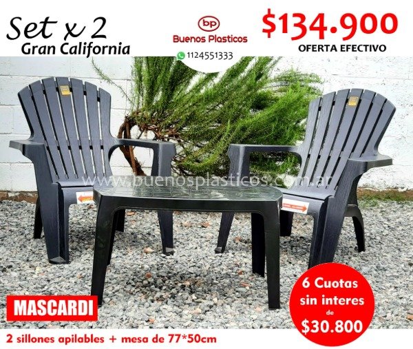 Producto - Set 2 sillones california negros + mesa