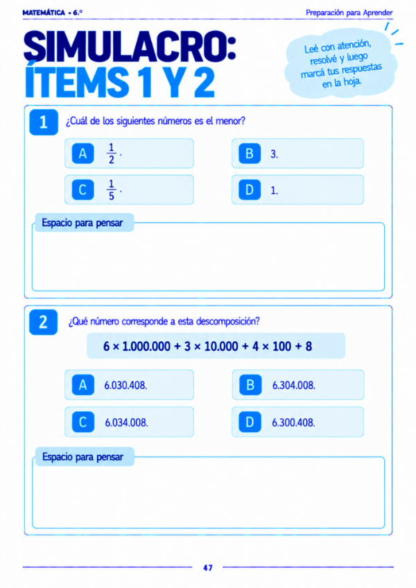 Producto - Matemática 6to grado: Preparación Prueba Aprender - 17