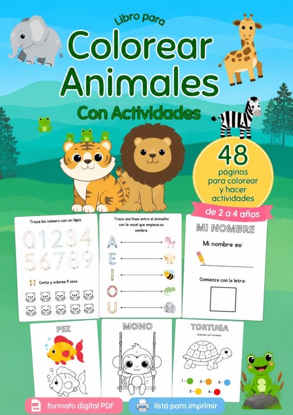 Producto - PDF Cuaderno Preescritura+Colorear Animales con Actividades - 1