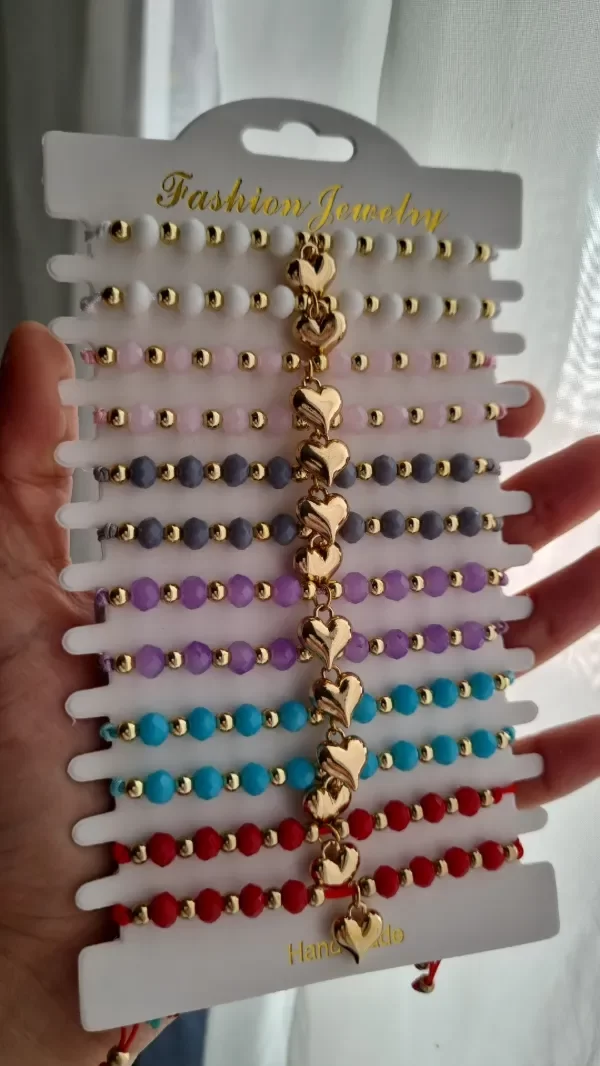 Producto - Pulseras corazon dorado con bolitas regulable