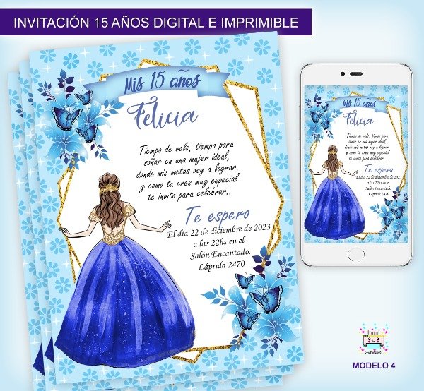 Producto - Invitación 15 años Digital e Imprimible Muñeca Flores M4