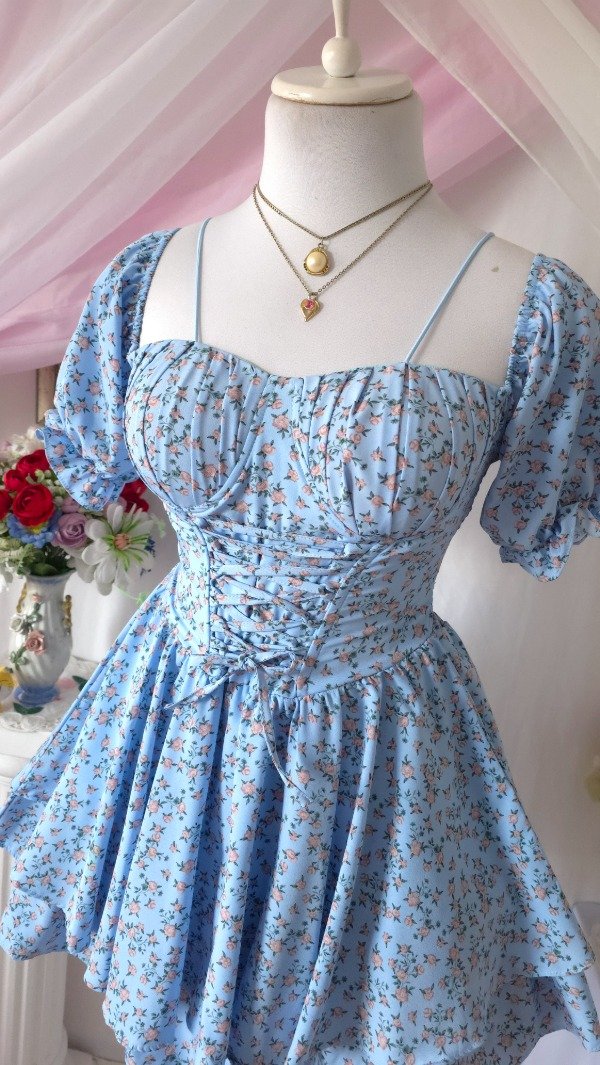 Producto - Vestido Coquette Sarah Celeste Estampado! IMPORTADO NUEVO - 1