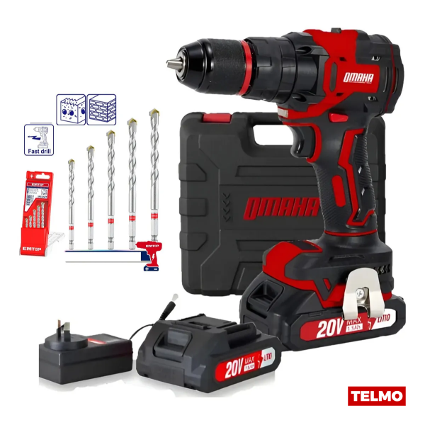 Producto - Taladro Percutor 20v Brushless 10mm 45Nm + 2 Bat 1.5ah TBAT-20 - Omaha