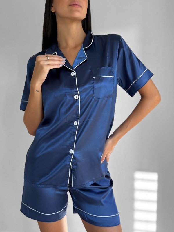 Producto - Pijama Saten Corto Azul
