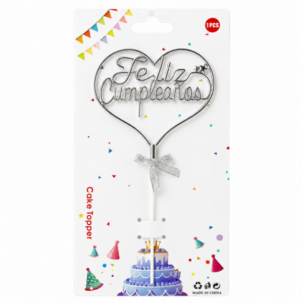 Producto - Topper Feliz Cumpleaños Cursiva Metal 3D - 0