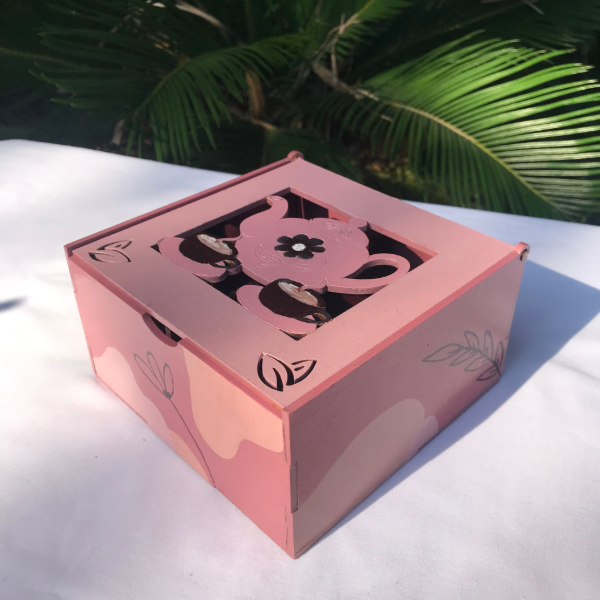 Producto - Caja de té (cuatro divisiones) Rosa
