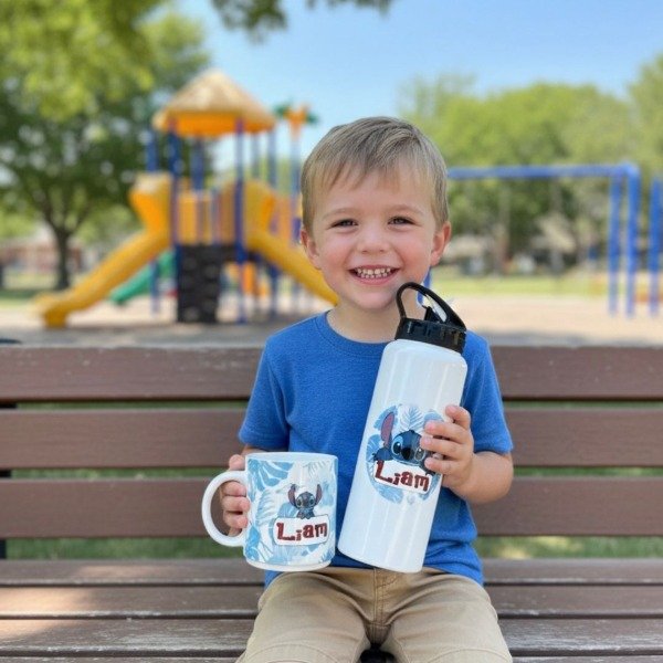 Producto - Set Escolar Jardín: Botella Y Taza Personalizado Stitch