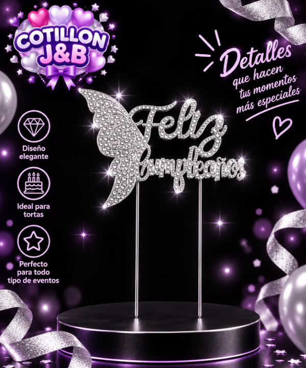 Producto - topper feliz cumpleaños plata