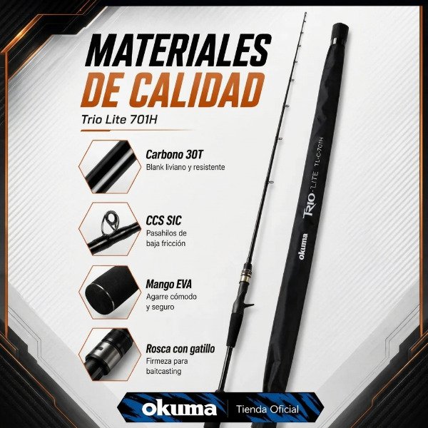 Producto - Caña Baitcasting Okuma Trio-Lite 1.72m 1 Tramo 10-20lbs Carbono 30T - 11