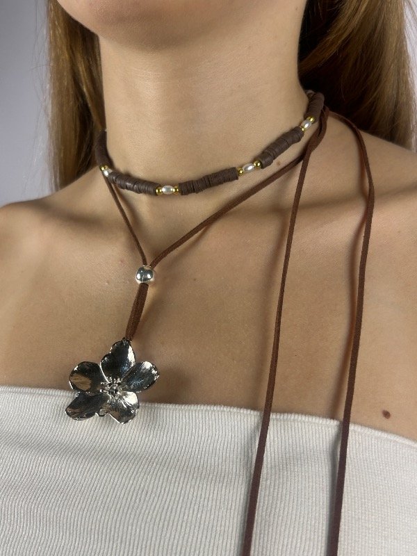 Producto - GARGANTILLA OVERLAY MARRÓN CON PERLAS 4016