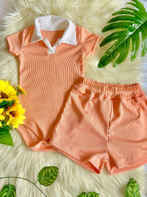 Producto - CONJUNTO MAGUI NARANJA (BODY CHOMBA + SHORT)