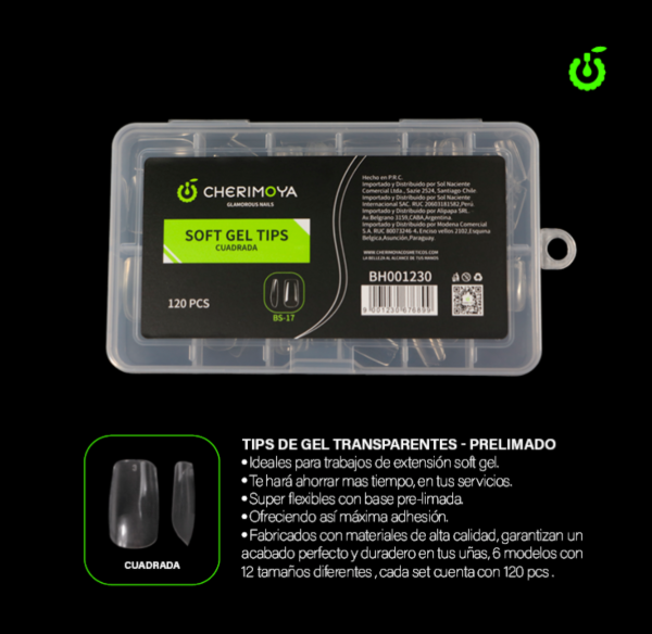 Producto - Tips Soft Gel Cuadrada Corta Cherimoya x120