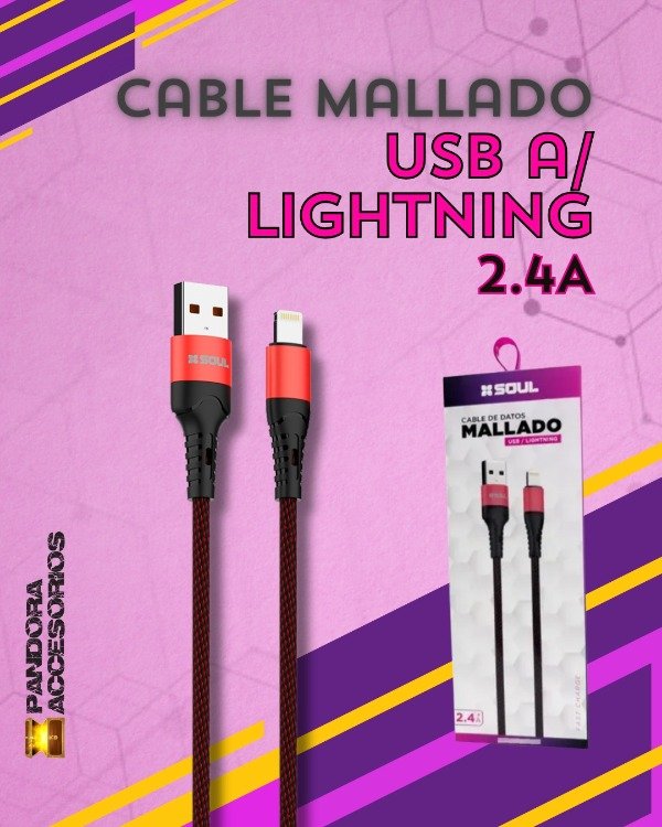 Producto - Cable de Datos y Carga Mallado Lightning 2.4A - 0