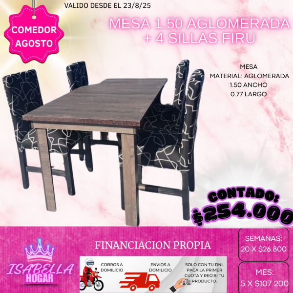 Producto - MESA 1.50 AGLOMERADA + 4 SILLAS FIRU