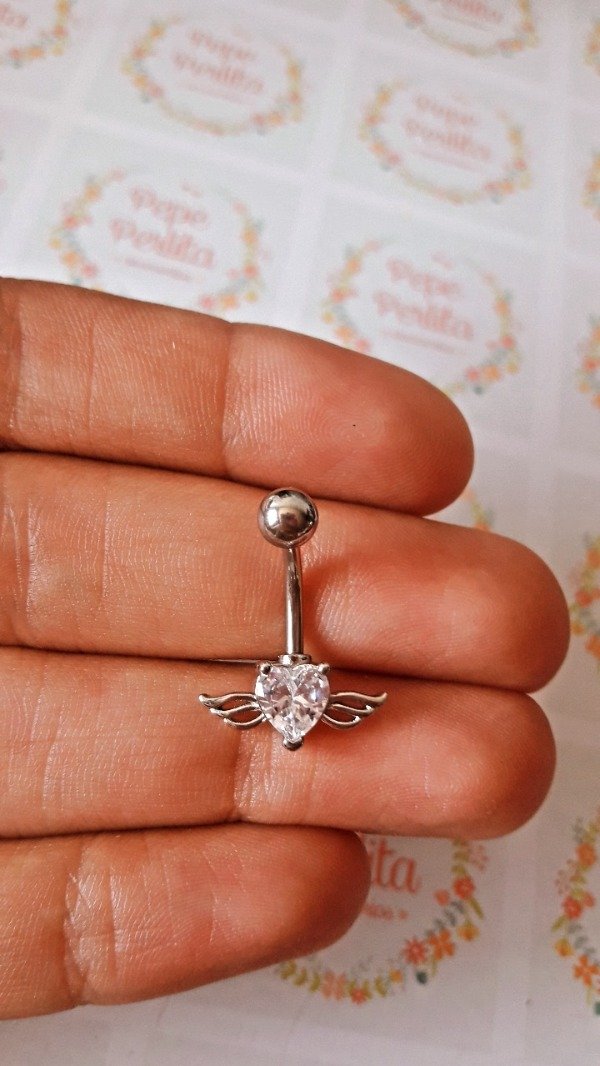 Producto - Piercing de Acero para Ombligo Corazón con Alas (unidad)