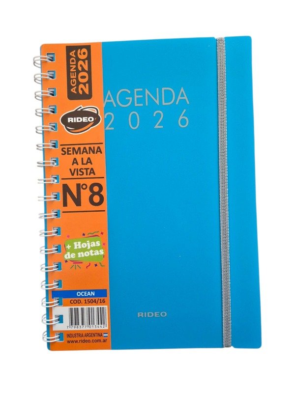 Producto - Agenda 2026 Rideo N8 Ocean Semanal Tapa Plástica 16x22cm