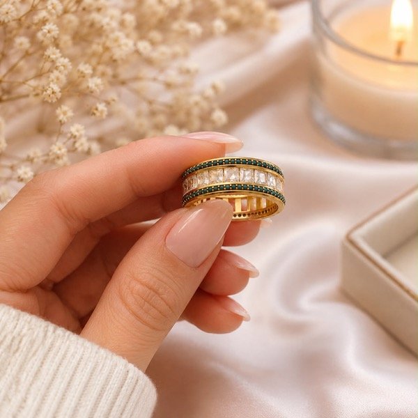 Producto - Anillo sin fin piedras cubic de Plata 925 Dorado - 0