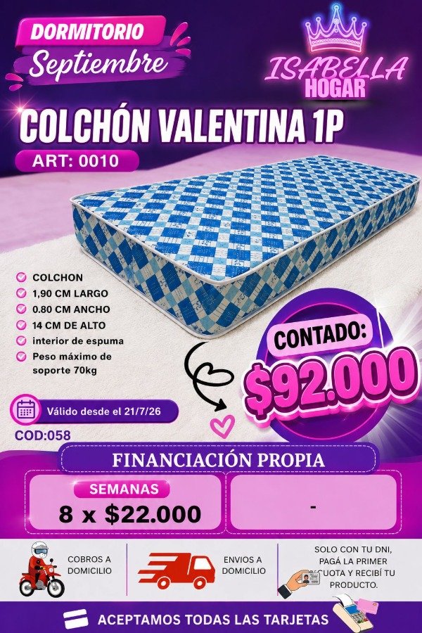 Producto - COLCHON VALENTINA 1P COD:058