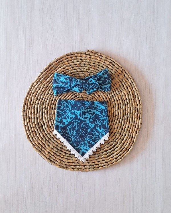 Producto - Babero Bandana + Vincha Azul Marino