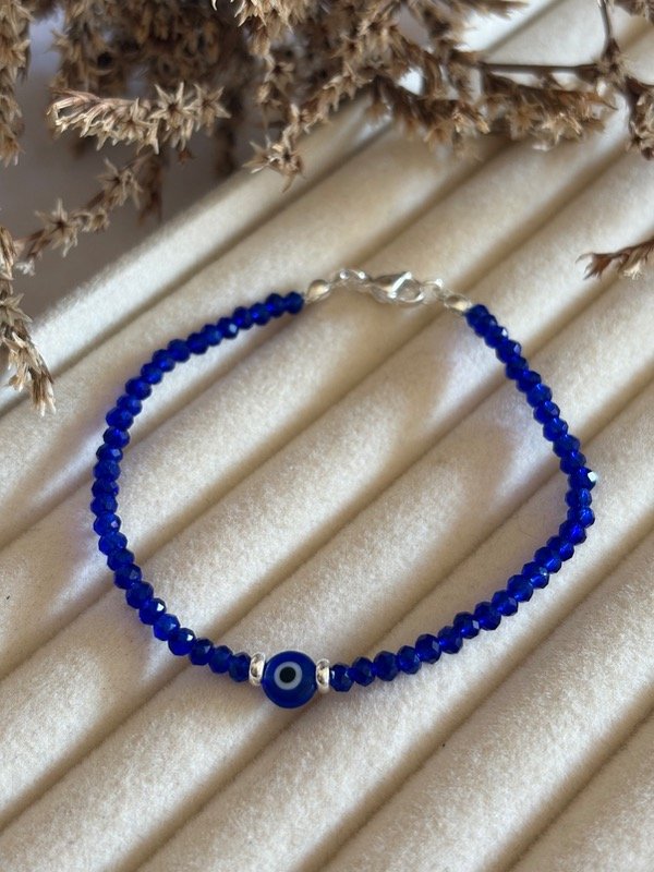 Producto - Pulsera azul ojito turco acero blanco
