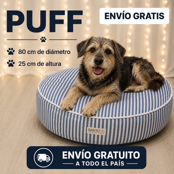Producto - COLCHÓN PUFF REDONDO RAYADO AZUL Y BLANCO DE 80cm.x25cm.