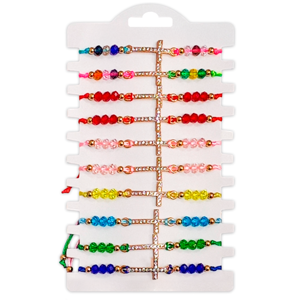 Producto - PROMO Pulseras Con Cruz Dorada Y Strass (Varios Colores) (PACK X3 UNIDADES)