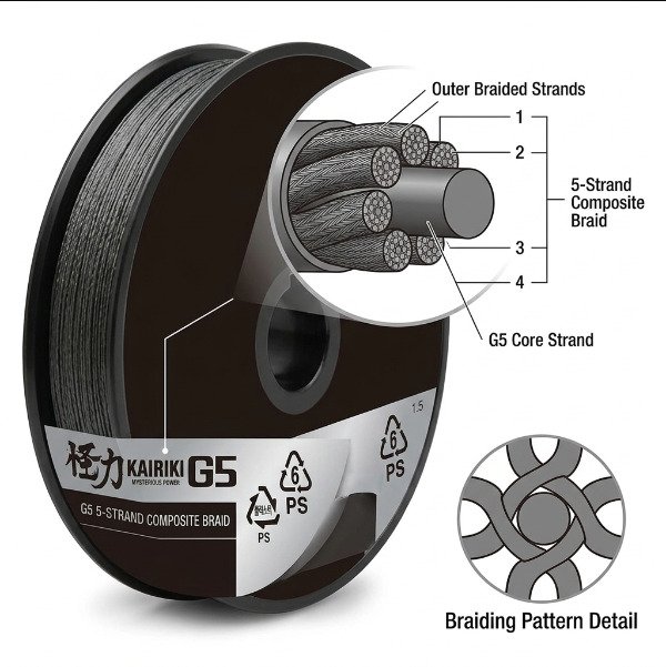 Producto - Multifilamento Shimano Kairiki G5 PE 0.20mm 5 Hebras 150 metros Gris Acero - 2