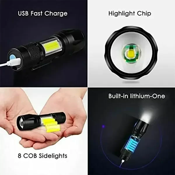 Producto - Mini Linterna Portátil Táctica Led Recargable Usb Zoom - 4