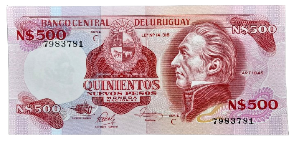 Producto - Uruguay 500 Nuevos Pesos (1985) Artigas Pick.63b2 XF+