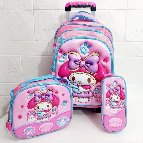 Producto - Mochila 3 piezas con carrito 3 ruedas My melody