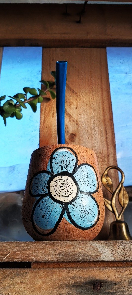Producto - Mate Artesanal - Flor Azul