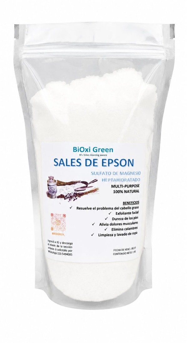Producto - Sales de Epsom- Sulfato de Magnesio. Presentación en formato individual x 1Kg