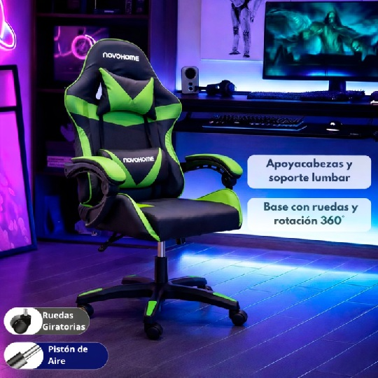Producto - Silla gamer -apoyabrazos acolchonados -5 ruedas -respaldo alto - NH-GC504