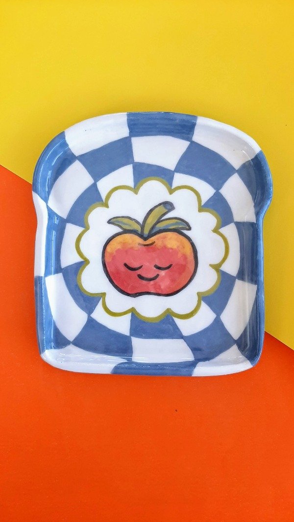 Producto - Plato Tostada Cuadrillé azul y manzanita