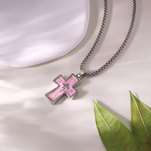 Producto - Collar Cadena Cruz Y2K Pink