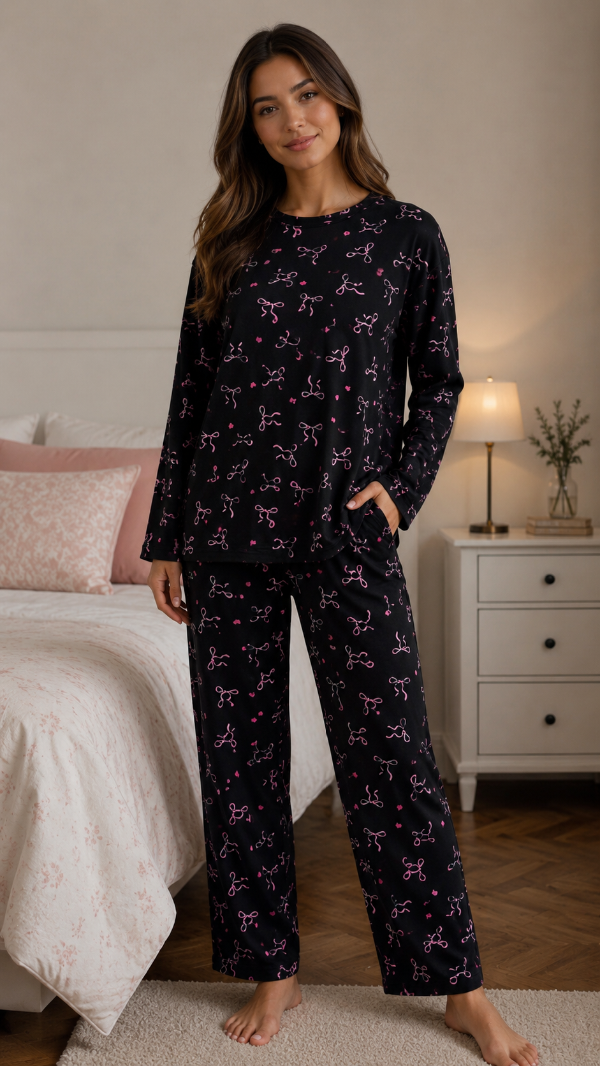 Producto - Pijama plush moñitos negro